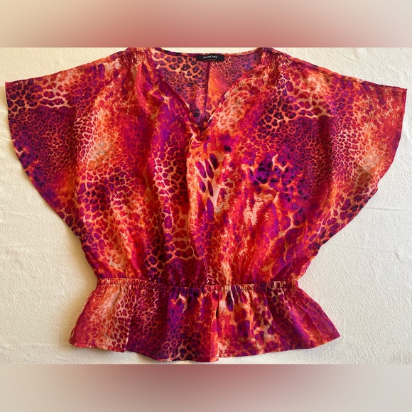 Epique Moi Size M Sheer Top Peplum Abstract Multicolor 100% Polyester V Neck - Picture 4 of 7